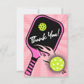 Pickleball Verjaardag RETRO Stripes Roze Sport Bedankkaart (Voorkant)