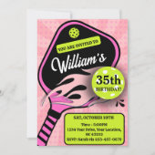 Pickleball Verjaardag RETRO Stripes Roze Sport Kaart (Voorkant)