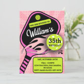 Pickleball Verjaardag RETRO Stripes Roze Sport Kaart (Staand voorkant)