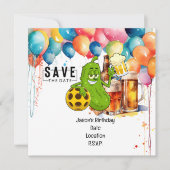 Pickleball Verjaardag Save the Date for Party Kaart (Voorkant)