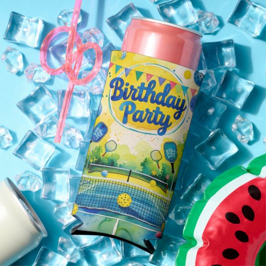 Pickleball Verjaardag thema Seltzer Blikjeskoeler (Insitu Zomer)