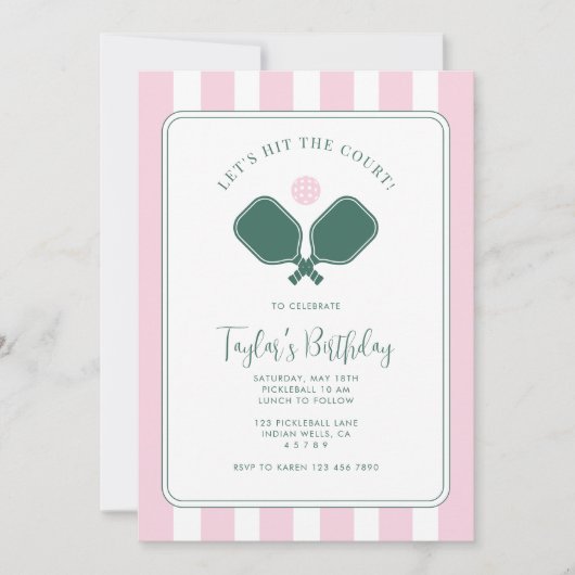 Pickleball Verjaardag Uitnodiging (Voorkant)