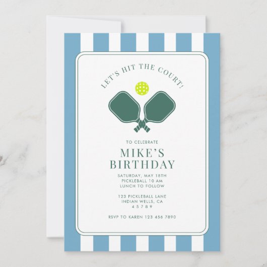 Pickleball Verjaardag Uitnodiging (Voorkant)