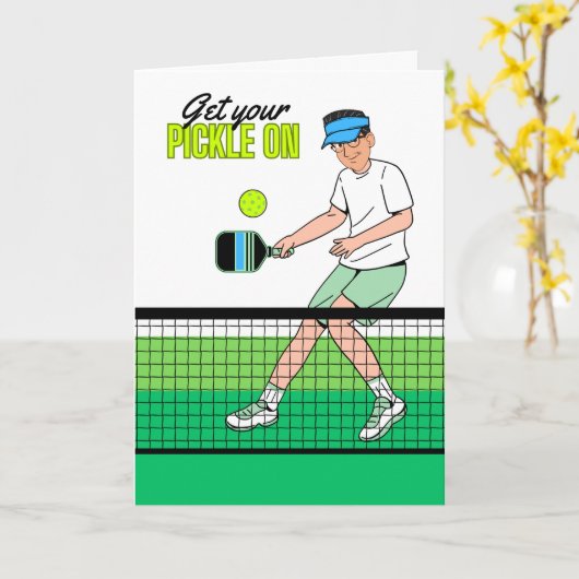 Pickleball Verjaardag voor hem Get Your Pickle On Kaart (Gele Bloem)