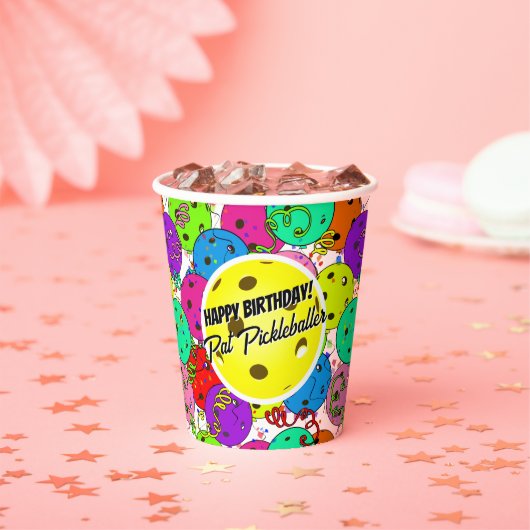 Pickleball Verjaardagsballonnen Confetti gepersona Papieren Bekers (Insitu)