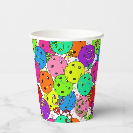 Pickleball Verjaardagsballonnen Confetti gepersona Papieren Bekers (Achterkant)