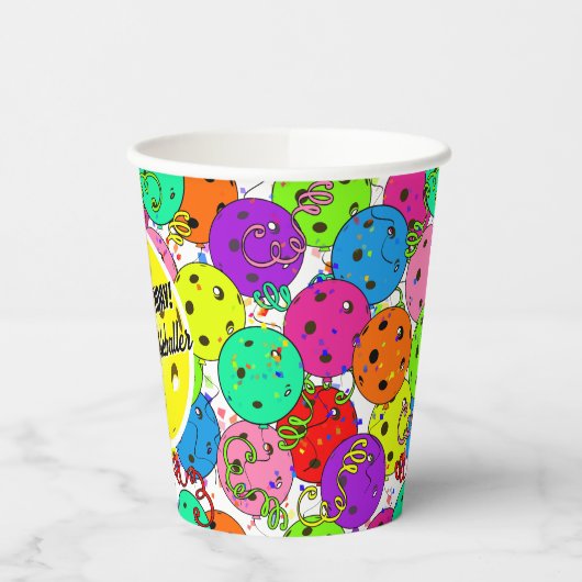 Pickleball Verjaardagsballonnen Confetti gepersona Papieren Bekers (Links)