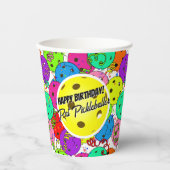 Pickleball Verjaardagsballonnen Confetti gepersona Papieren Bekers (Voorkant)