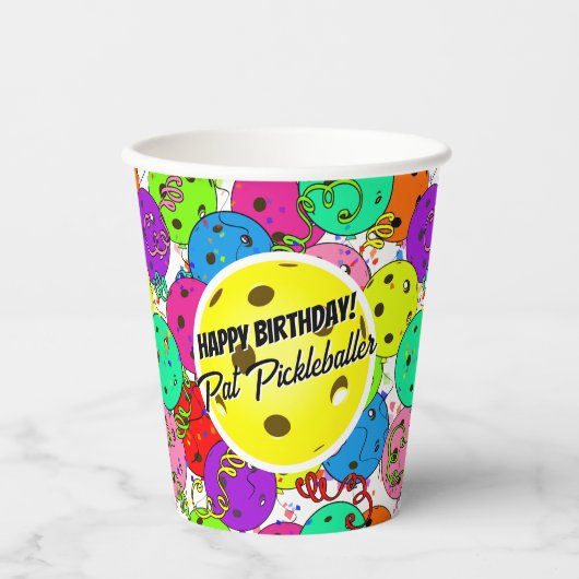 Pickleball Verjaardagsballonnen Confetti gepersona Papieren Bekers (Voorkant)