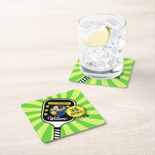 Pickleball Verjaardagsfeest RETRO Groene Sport FOT Kartonnen Onderzetters (Insitu)