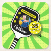 Pickleball Verjaardagsfeest RETRO Groene Sport FOT Kartonnen Onderzetters (Voorkant)