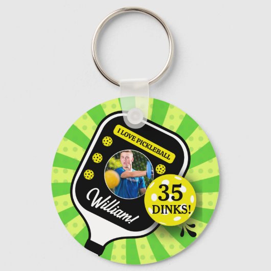 Pickleball Verjaardagsfeest RETRO Groene Sport FOT Sleutelhanger (Voorkant)