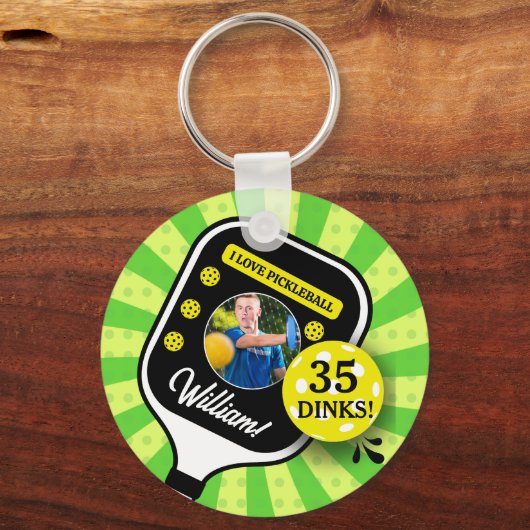 Pickleball Verjaardagsfeest RETRO Groene Sport FOT Sleutelhanger (Voorkant)