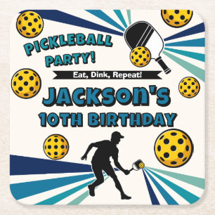 Pickleball Verjaardagsfeest Retro  Speler Kartonnen Onderzetters