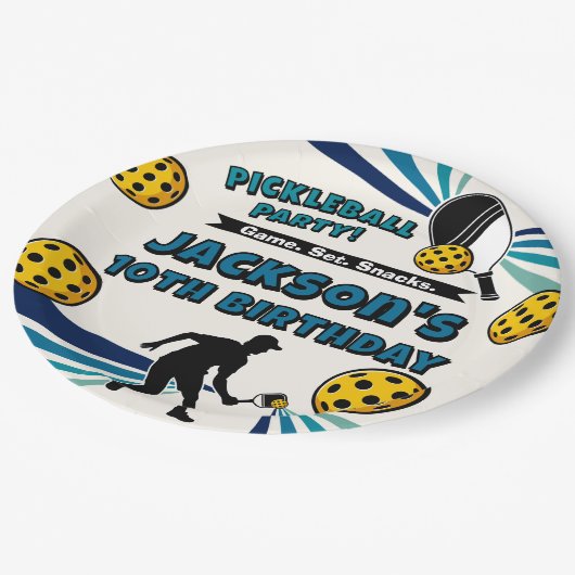 Pickleball Verjaardagsfeest Retro Speler Papieren Bordje (Gekanteld)