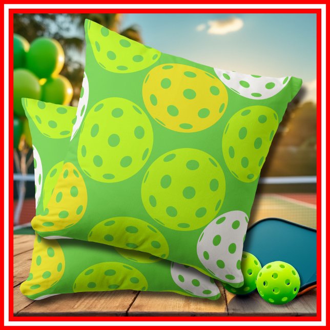 Pickleball Verjaardagsfeest Schattigee Groene Spor Kussen (Pickleball Birthday Party Cute Green Sports Throw Pillow)
