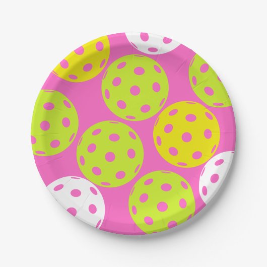 Pickleball Verjaardagsfeest Schattigee Roze Sport Papieren Bordje (Voorkant)