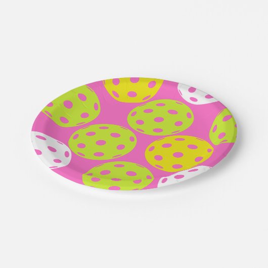 Pickleball Verjaardagsfeest Schattigee Roze Sport Papieren Bordje (Gekanteld)