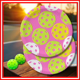 Pickleball Verjaardagsfeest Schattigee Roze Sport Papieren Bordje