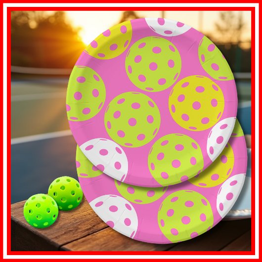 Pickleball Verjaardagsfeest Schattigee Roze Sport Papieren Bordje
