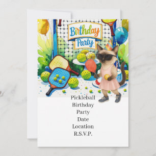 Pickleball verjaardagsfeest voor Siamese kattenlie Kaart
