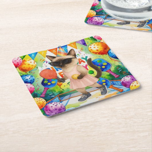 Pickleball verjaardagsfeestje kartonnen onderzetters (Schuin)