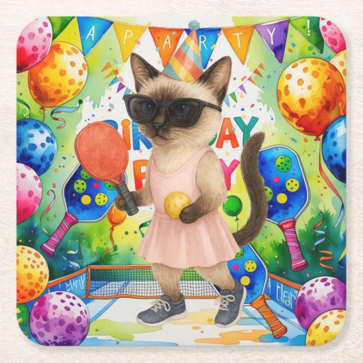 Pickleball verjaardagsfeestje kartonnen onderzetters (Voorkant)