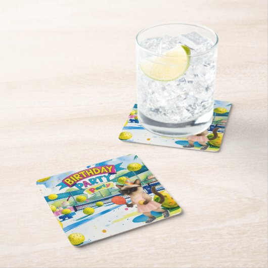 Pickleball verjaardagsfeestje kartonnen onderzetters (Insitu)