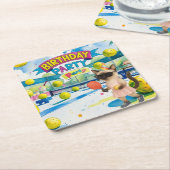 Pickleball verjaardagsfeestje kartonnen onderzetters (Schuin)