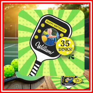 Pickleball Verjaardagsfeestje RETRO Groen Sport FO Kartonnen Onderzetters