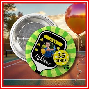Pickleball Verjaardagsfeestje RETRO Groen Sport FO Ronde Button 3,2 Cm