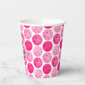 Pickleball verjaardagsfeestje roze wit gepersonali papieren bekers (Links)