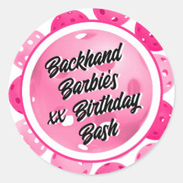 Pickleball verjaardagsfeestje roze wit gepersonali ronde sticker