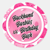 Pickleball verjaardagsfeestje roze wit gepersonali ronde sticker (Voorkant)