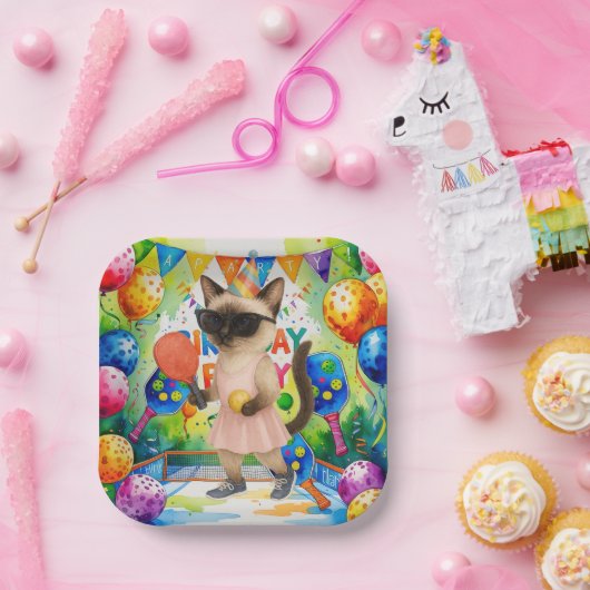 Pickleball verjaardagsfeestje thema voor kattenlie papieren bordje (Feest)