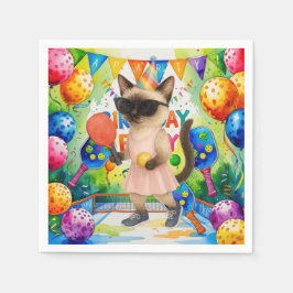 Pickleball verjaardagsfeestje thema voor kattenlie servet