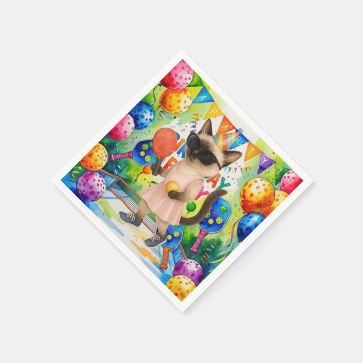 Pickleball verjaardagsfeestje thema voor kattenlie servet (Hoek)