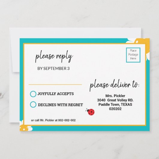 Pickleball verjaardagsuitnodiging + RSVP uitnodigi Kaart (Achterkant)