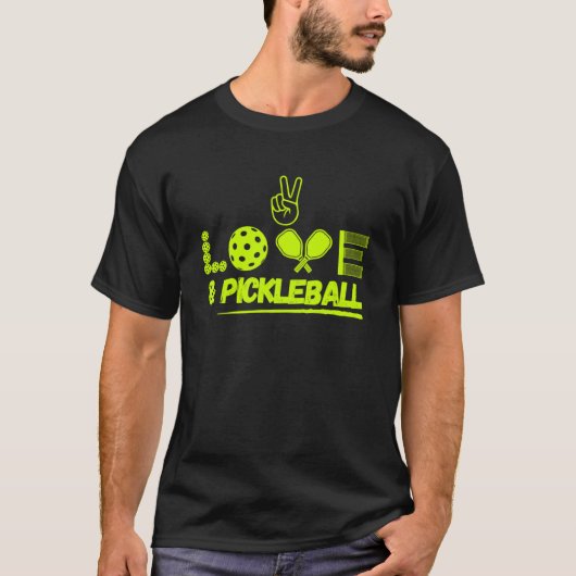 Pickleball Vrede en Liefde Pickleball Paddle Dink T-shirt (Voorkant)