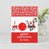 Pickleball Vreugde Kerst Rood en Wit Kerstman Feestdagenkaart (Staand voorkant)
