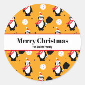 🐧 Pickleball Vrolijk kerstfeest Ronde Sticker (Voorkant)