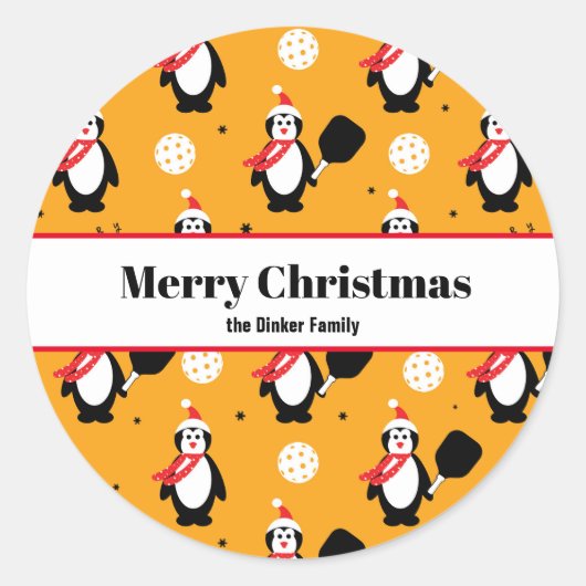 🐧 Pickleball Vrolijk kerstfeest Ronde Sticker (Voorkant)