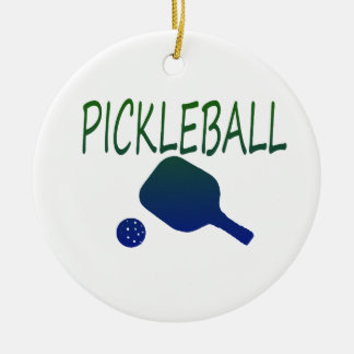 pickleball w paddle and ball blue to green keramisch ornament