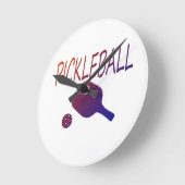 pickleball w paddle en ball oranje aan paars ronde klok (Hoek)