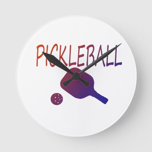 pickleball w paddle en ball oranje aan paars ronde klok (Voorkant)
