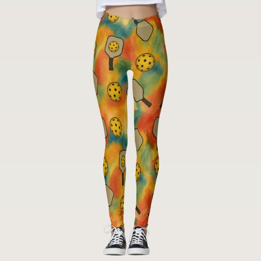 Pickleball Waterverf Naadloos Patroon Leggings (Voorkant)