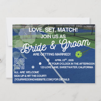 Pickleball Wedding Invitation - Modern Court Sport Kaart