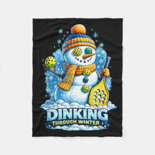 Pickleball wintersneeuwman dinking door de winter fleece deken
