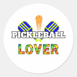 Pickleball Word Crossed Paddles Ball Lover Design Ronde Sticker