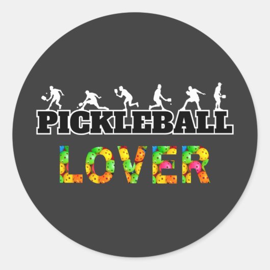 Pickleball Word Mannelijke Silhouetten Lover Ball Ronde Sticker (Voorkant)